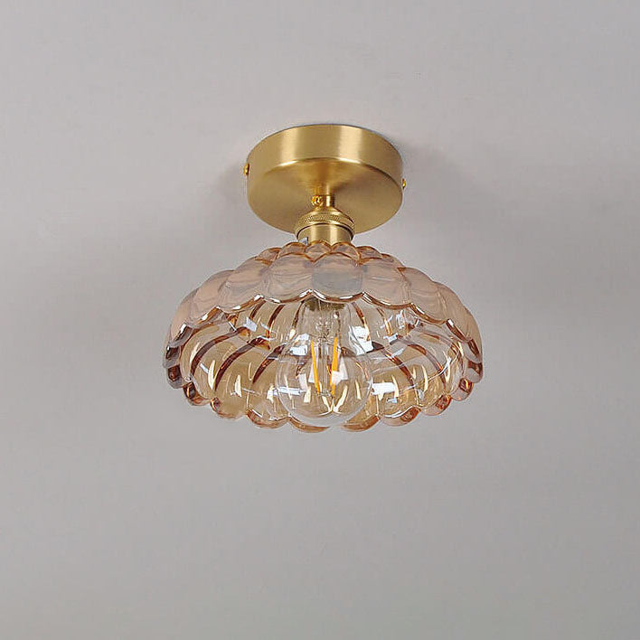 Vintage Brass Glass Dome Semi-Flush Mount Ceiling Light