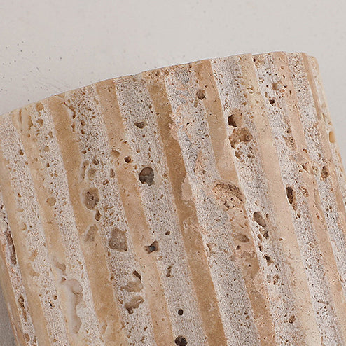 Traditional Japanese Striped Beige Travertine Semicircle LED Wall Sconce for Living Room - Waterproof Decor Lighting