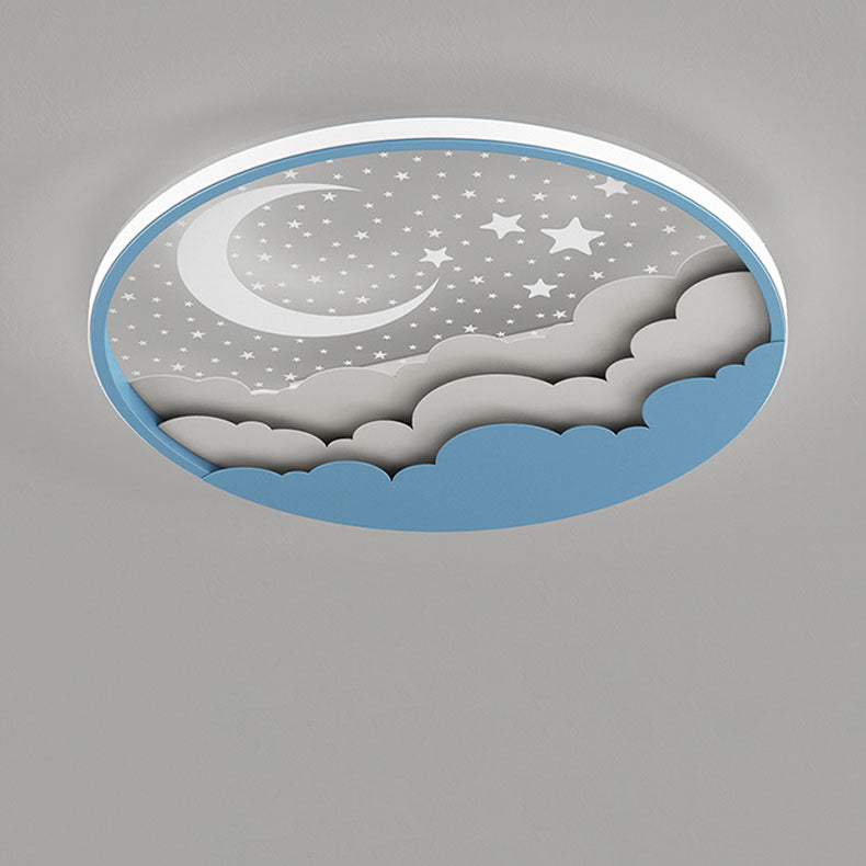 Contemporary Cartoon Stars Moon Acrylic LED Kids Flush Mount Ceiling Light for Living Room, Nursery, Bedroom, Playroom, Childrens Lighting, Modern Kids Room Decor, Energy Efficient Bright Ceiling Fixture