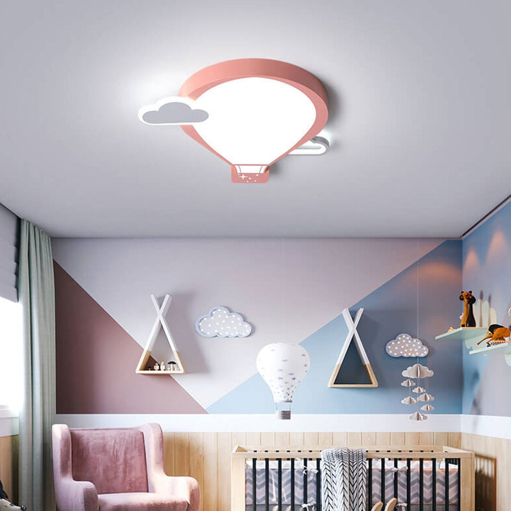 Cartoon Hot Air Balloon Kid LED Flush Mount Ceiling Light Nursery Bedroom Fixture Kids Room Decor Childrens Lighting Cute Cartoon Ceiling Lamp Colorful Adventure Theme Adjustable Brightness Fun Illustration Design Energy Efficient Safe Lighting Kids Ceili