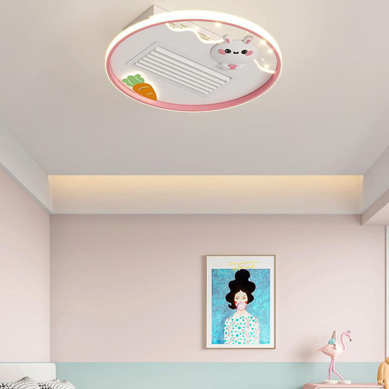 Contemporary Acrylic Astronaut Moon LED Ceiling Fan Light - Kids Bedroom Flush Mount, Invisible Bladeless Design.