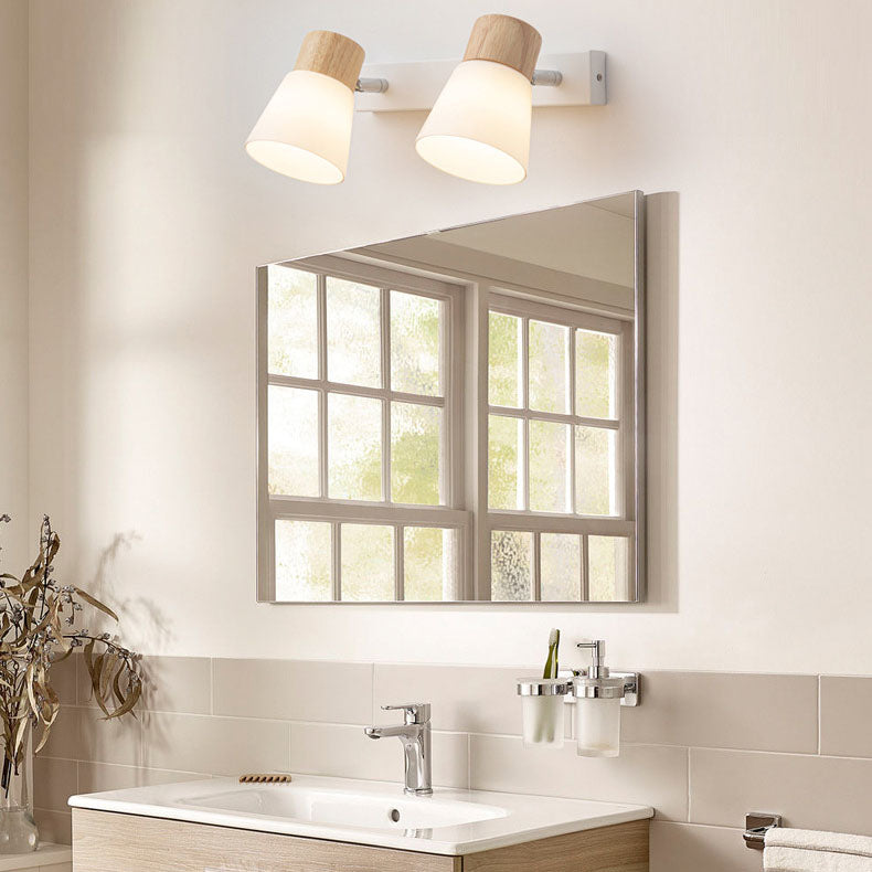 Modern Minimalist Horn Vanity Light Sconce - Rubber Wood & Iron Glass 1/2 Light Lamp