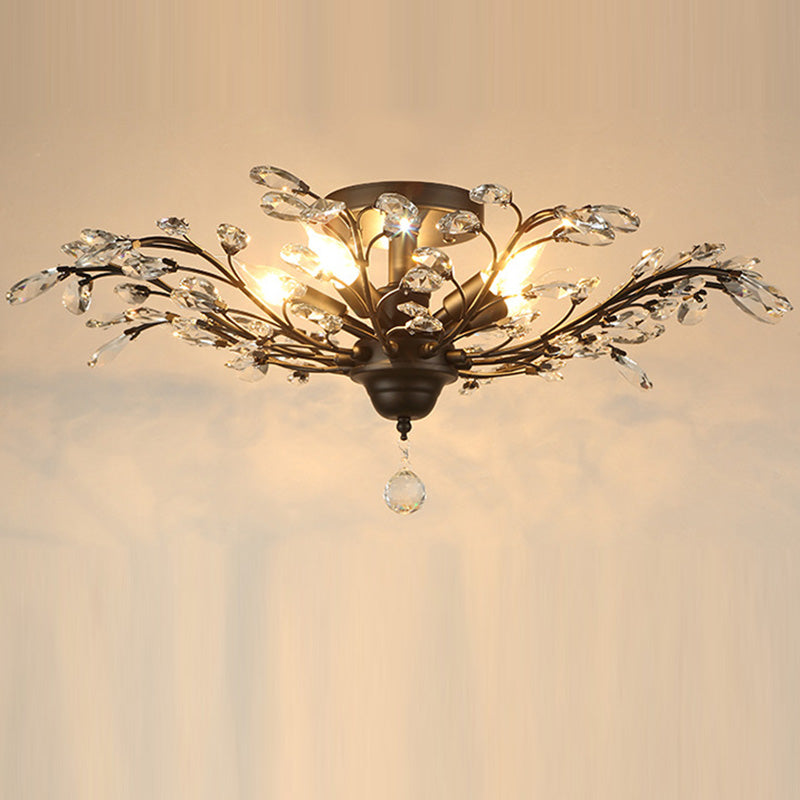 Traditional European Iron Crystal Semi-Flush Mount Ceiling Light - 4/5/6 Lights for Living Room