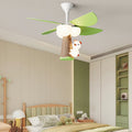 Contemporary Kids PVC Iron Wood Tree Bear LED Ceiling Fan Light