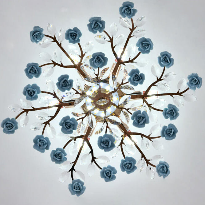 Modern Luxury Rose Iron Ceramic Crystal Chandelier 6/7/8 Light