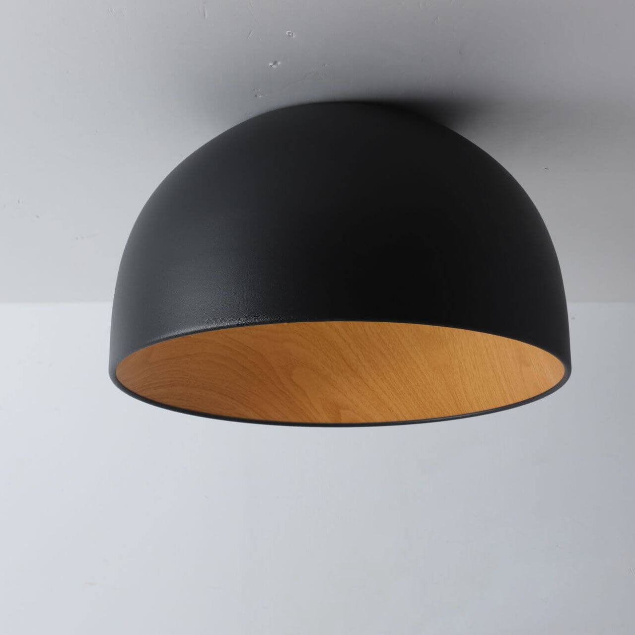Minimalist Wooden Bowl Iron LED Ceiling Light Fixture
