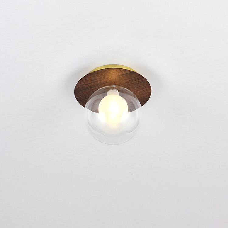Traditional Japanese Glass Iron Woodgrain Semi-Flush Mount Ceiling Light