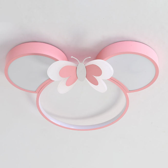 Modern Creative Minimalist Wrought Iron Cartoon Mouse LED Flush Mount Ceiling Light Kids Room Nursery Decorative Lighting Fun Cute Design Energy Efficient Ceiling Fixture Bright Kids Bedroom Illumination Stylish Home Decor Unique Animal Light Fixture Cart