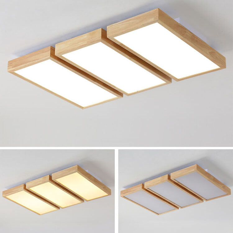 Nordic Japanese Log Wood LED Ceiling Light - Rectangular Flush Mount