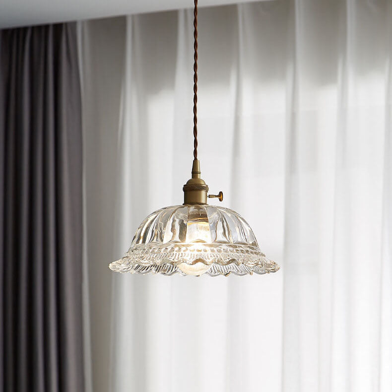 Contemporary Nordic Floral Glass Pendant Light - 1-Light Brass Fixture for Living Room & Bedroom