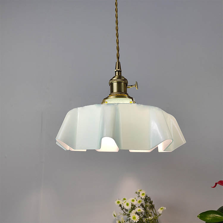 Traditional Japanese Cream Petal Glass Iron Pendant Light for Dining Room