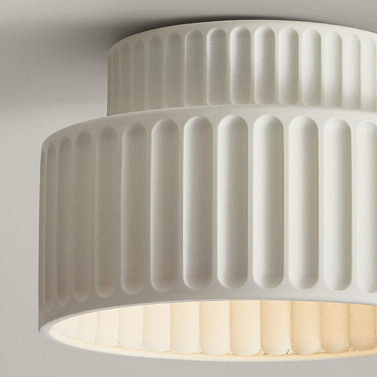 Contemporary Nordic Cream Stripe Hand-Sculpted Resin Flush Mount Ceiling Light for Entryway