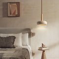 Contemporary Scandinavian Oval Solid Wood Yellow Travertine LED Pendant Light for Living Room