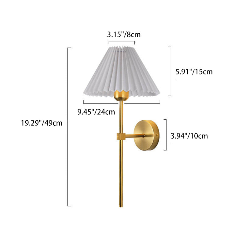 Vintage Pleated Fabric Shade Wall Sconce Lamp - Straight Arm 1-Light Design