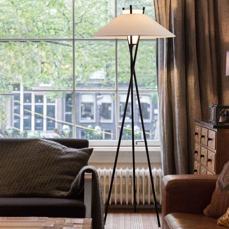 Contemporary Semi-Tapered Fabric Shade Iron Tripod Floor Lamp for Study