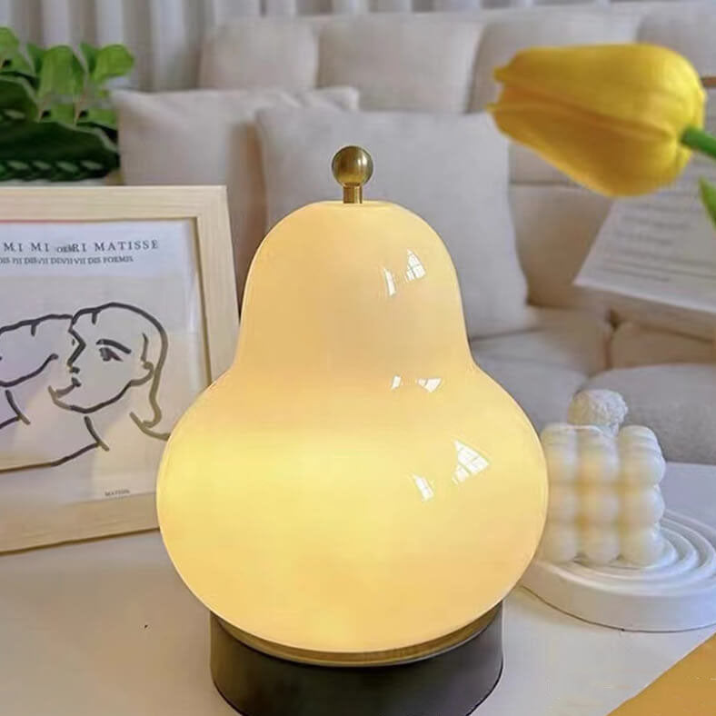 Traditional French Cream Pear Shape LED Touch Table Lamp Rechargeable for Bedroom