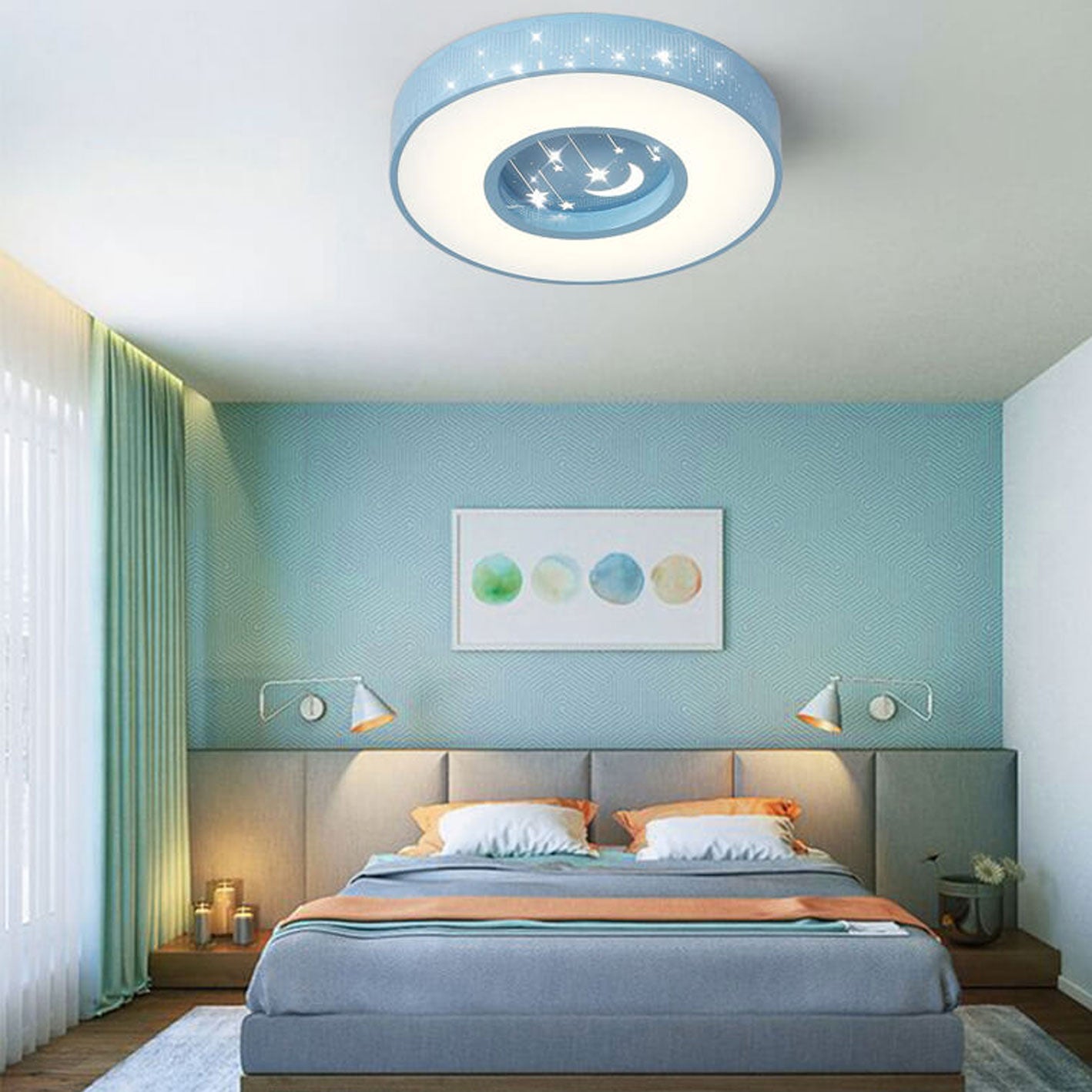 Modern Minimalist Starry Sky Round LED Flush Mount Ceiling Light for Kids Bedroom, Nursery, Playroom, Energy Efficient Kids Lighting, Decorative Star Pattern Ceiling Fixture, Adjustable Brightness, Easy Installation, Soft Warm Light for Child’s Space