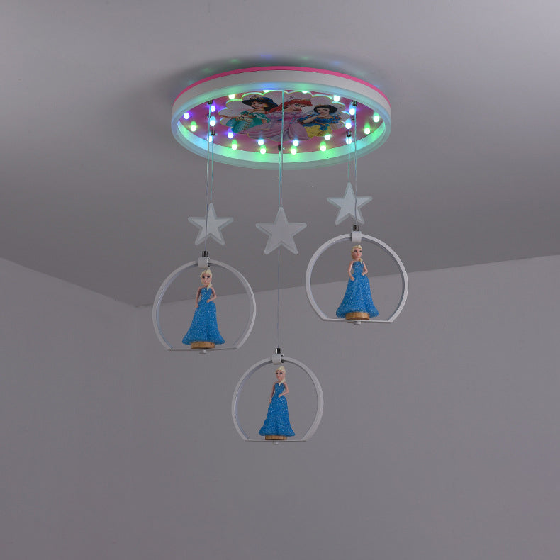 Contemporary Cartoon Princess Elsa Acrylic Round Shade LED Flush Mount Ceiling Light for Kids Bedroom, Frozen Themed Lighting, Decorative Fixture, Cute Ceiling Lamp, LED Light for Girls Room, Stylish Nursery Decor, Childrens Room Illumination, Magical Bed