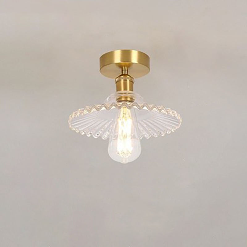 Vintage Glass Iron Lotus Semi-Flush Mount Ceiling Light