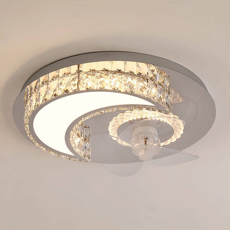 Modern Luxury Crystal Stainless Steel LED Ceiling Fan Light