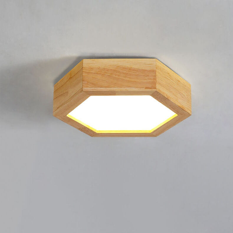 Modern Wooden Hexagonal LED Ceiling Light - Flush Mount Design