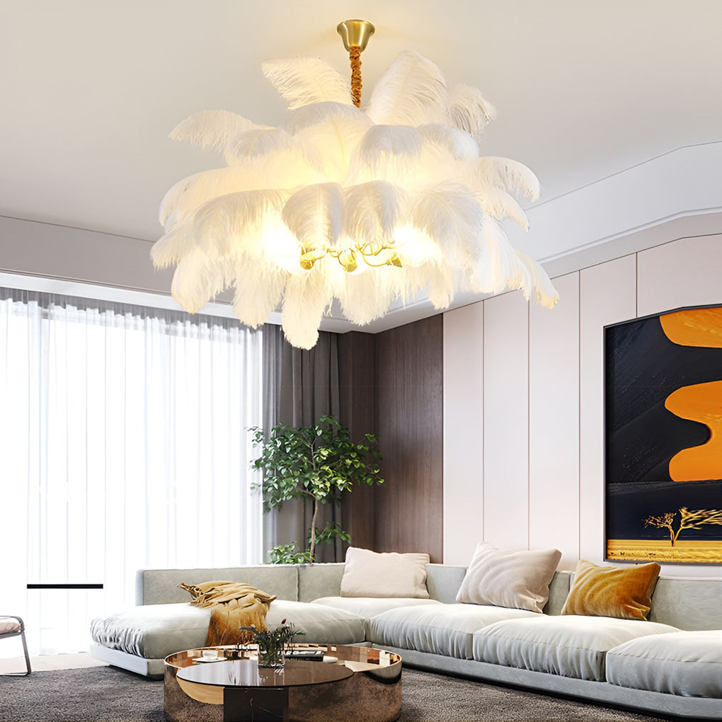 Feathers Copper Nordic Chandelier Flush Mount Ceiling Light