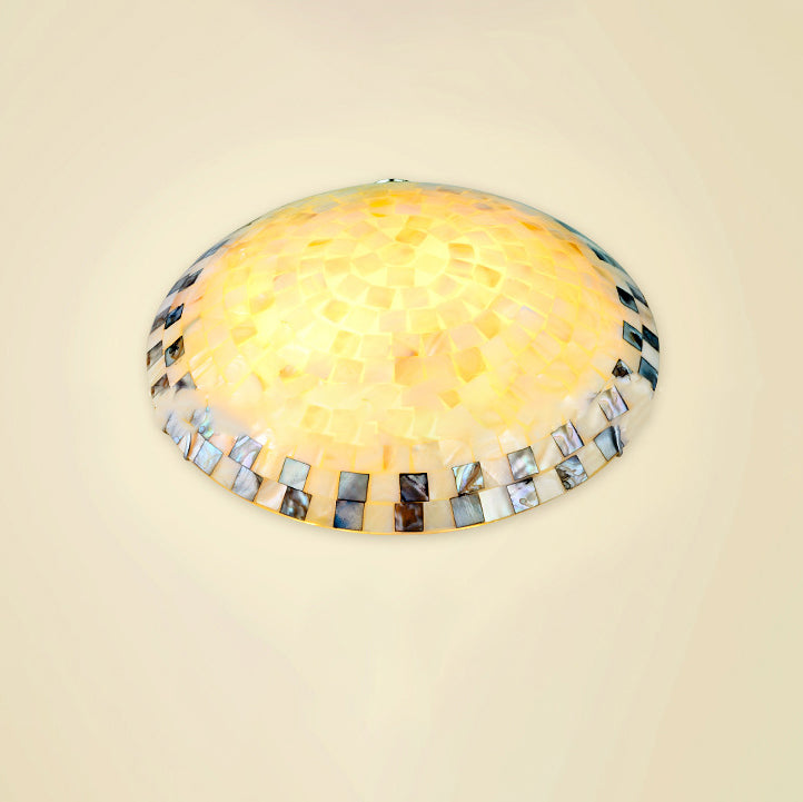 Tiffany Mediterranean Mosaic Shell LED Flush Mount Light for Living Room