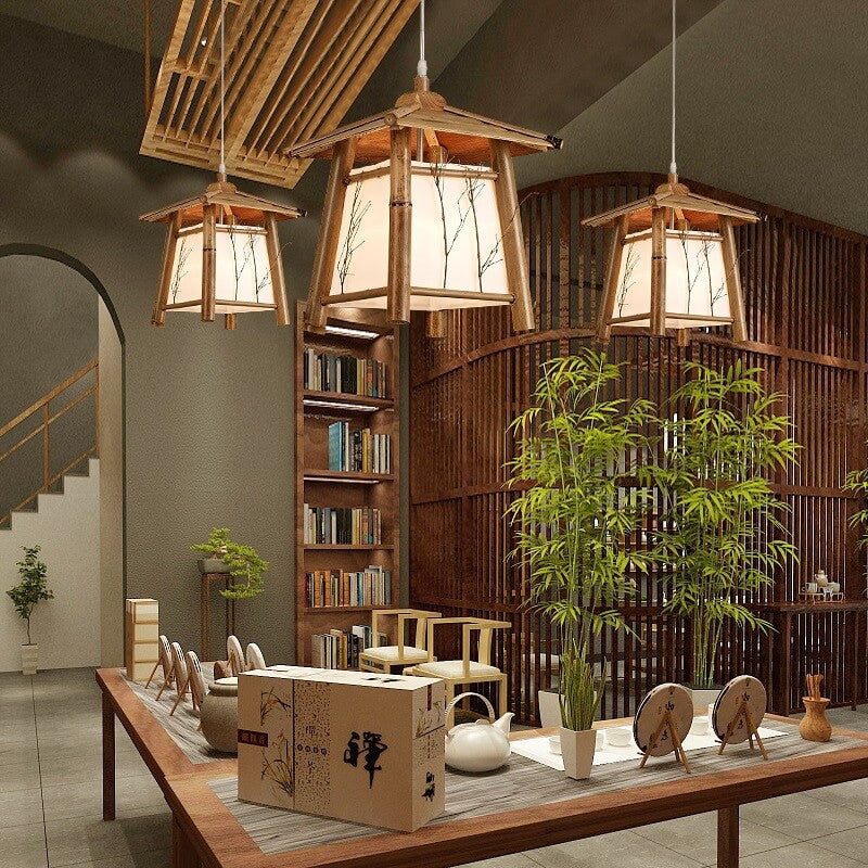 Japanese Rustic Vintage Bamboo Weaving Pendant Light 1-Light Fixture