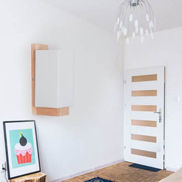 Modern Minimalist Wood and Glass Square Wall Sconce Lamp - 1-Light Design for Elegant Lighting