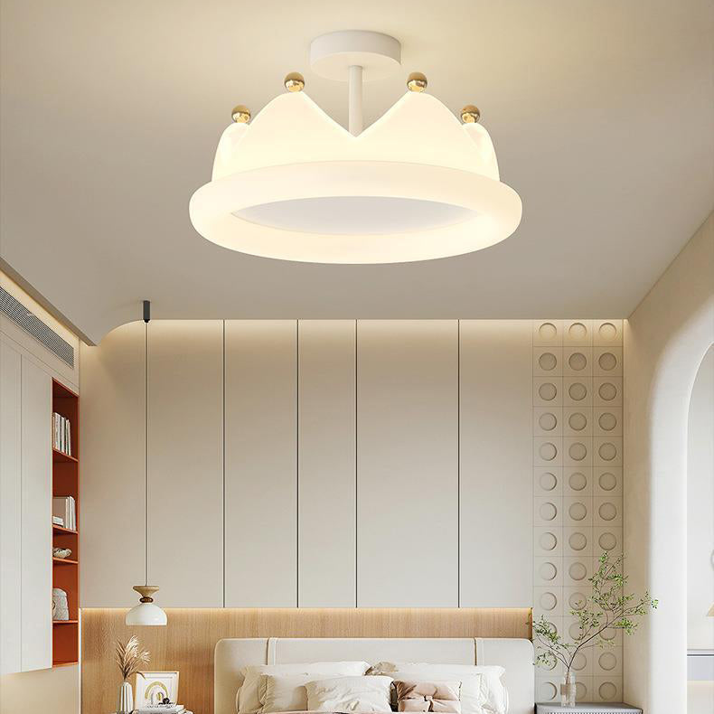 Contemporary Kids Crown Iron PE LED Semi-Flush Mount Ceiling Light Bedroom Lighting Fixture Modern Nursery Decor Creative Design Childrens Room Illumination Stylish Playroom Ceiling Lamp