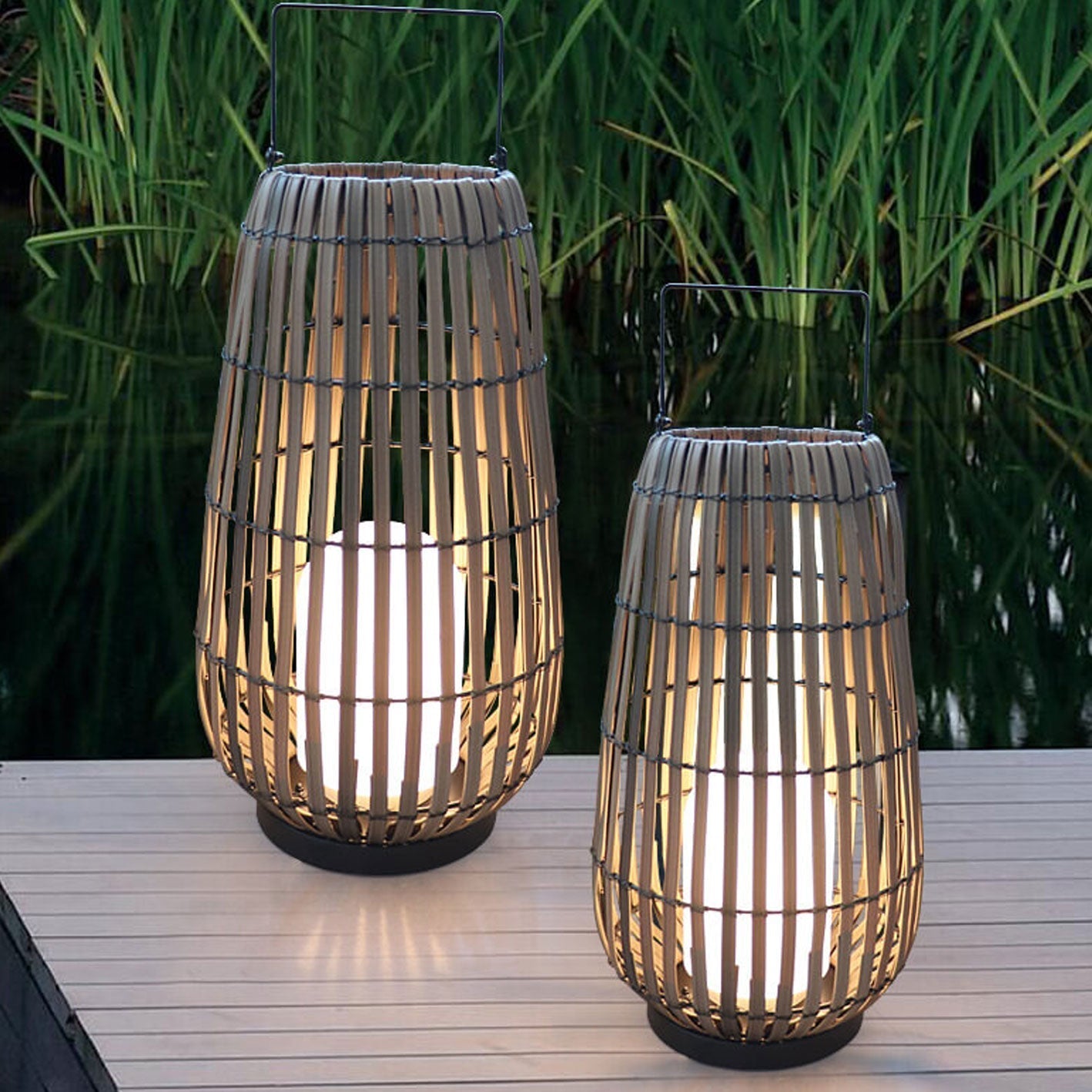 Modern Rattan Weaving Oval Outdoor Waterproof Floor Lamp