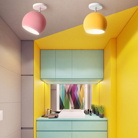 Contemporary Nordic Macaron Aluminum Spherical Shade Semi-Flush Mount Ceiling Light for Living Room