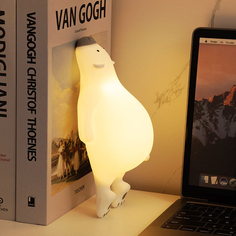 Contemporary Creative Kids Cartoon Lazy Bear Silicone LED Night Light Table Lamp for Bedroom, Soft Glow Nursery Light, Cute Animal Design, Adjustable Brightness, Rechargeable, Perfect Baby Shower Gift, Sleep Aid for Toddler Room, Comforting Nightlight for