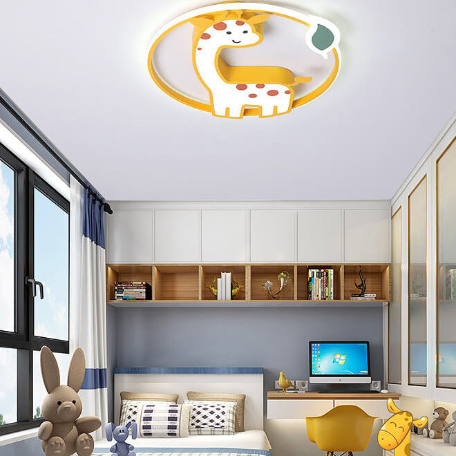 Cartoon Creative Giraffe Acrylic LED Flush Mount Ceiling Light for Kids Room, Nursery, Playroom, Children's Bedroom Lighting, Decorative Giraffe Ceiling Fixture, Colorful Cartoon Animal Design, Modern Kids Lighting Solution, Energy-Efficient LED Flush Lig