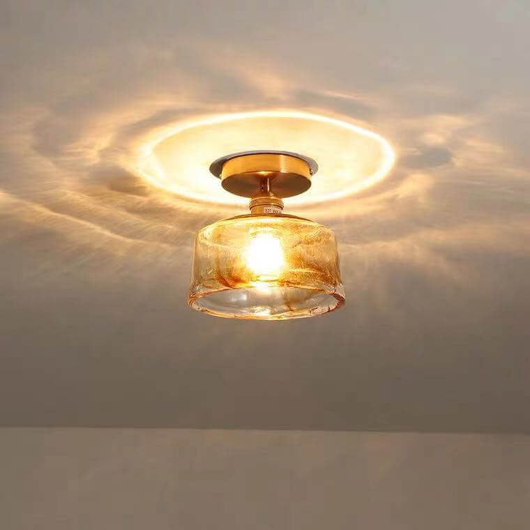 Modern Japanese Amber Glass Flush Mount Light - Multi-Style 1-Light Ceiling Fixture for Home Decor