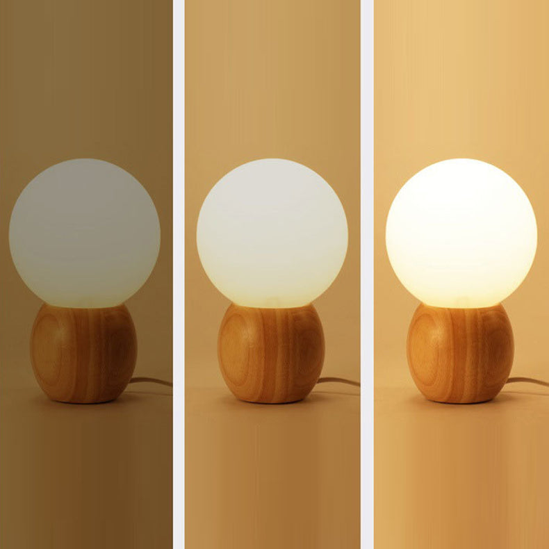 Contemporary Scandinavian Orb Glass Table Lamp - Wood Base 1-Light for Bedroom