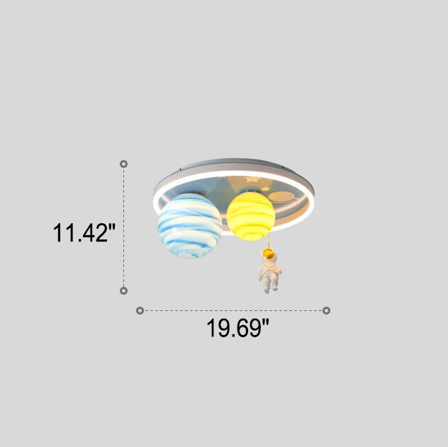 Astronaut Planet Round Kids Flush Mount Ceiling Light - Space Themed Nursery Lighting, Outer Space Decor, Children's Bedroom Fixtures, Astronaut Design Ceiling Lamp, Kids Room Lighting Fixture, Galaxy Ceiling Light for Boys and Girls, Starry Sky Indoor Il