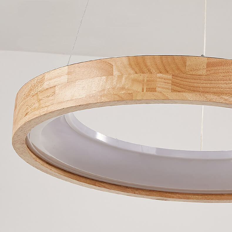 Japanese Simplicity Log Circle Island Light LED Chandelier - Modern Minimalist Lighting Fixture for Kitchen and Dining Rooms, Energy Efficient Design, Adjustable Height, Warm White Illumination
