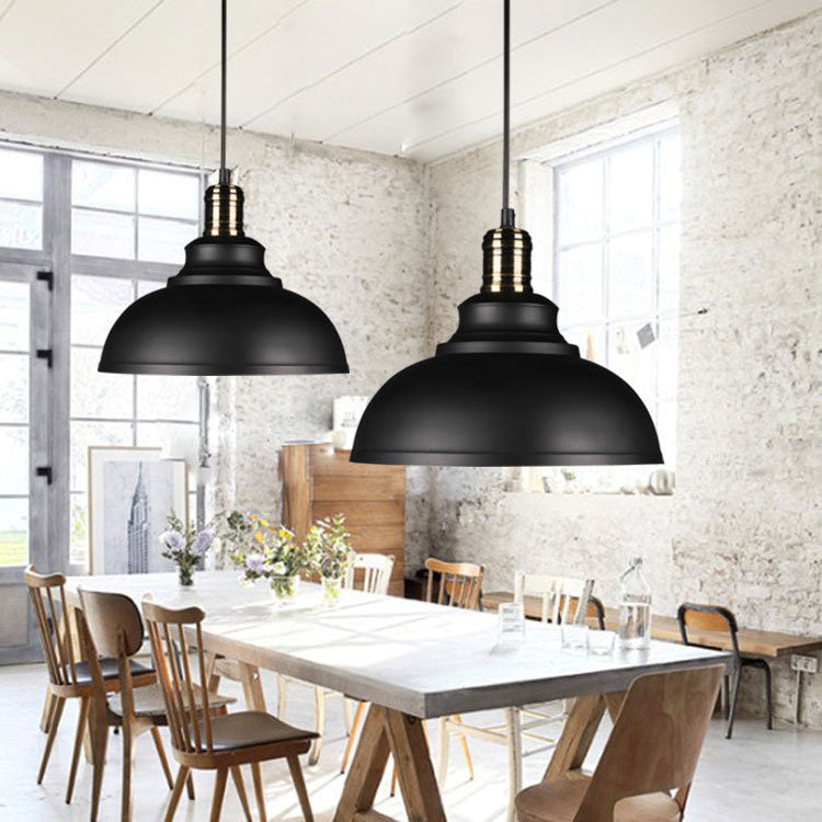 Contemporary Industrial Dome Pendant Light - Round Iron 1-Light Fixture for Living Room