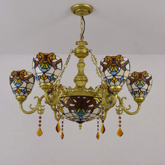 Traditional Tiffany Bead Dome Baroque Chandelier - 8/11 Light Iron and Glass Alloy for Living Room