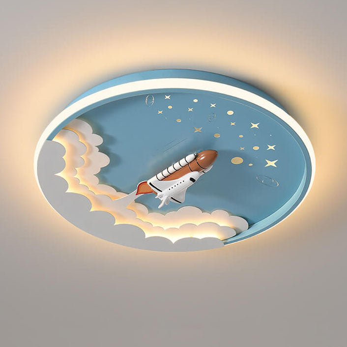 Modern Creative Cartoon Rocket Round LED Kids Flush Mount Ceiling Light - Kids Room Lighting, Cartoon Rocket Design, Flush Mount Ceiling Fixture, Energy-Efficient LED, Nursery Ceiling Light, Playroom Decor, Fun and Whimsical Lighting, Space Theme Room, Ch
