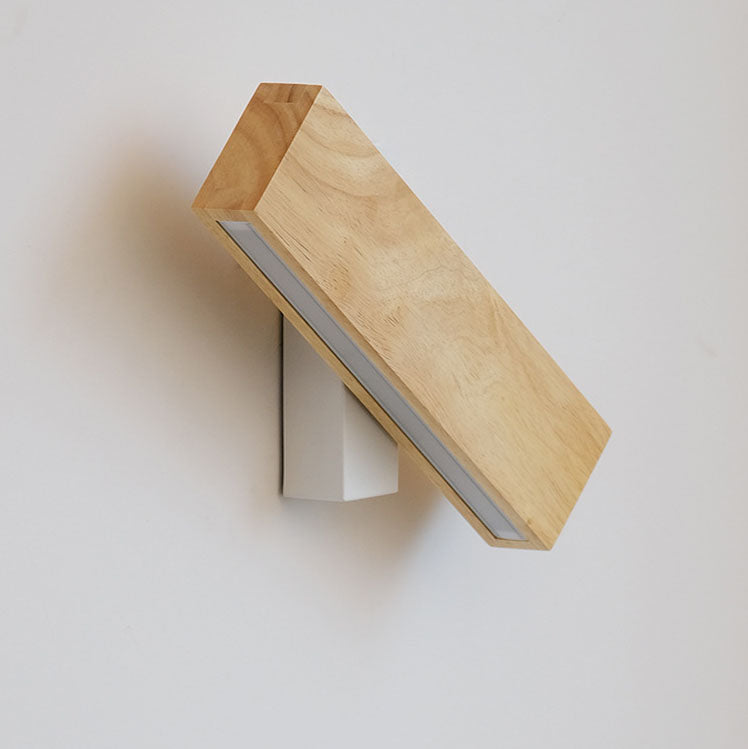 Contemporary Nordic Log Rectangular LED Wall Sconce - Rotatable Solid Wood & Acrylic Lamp