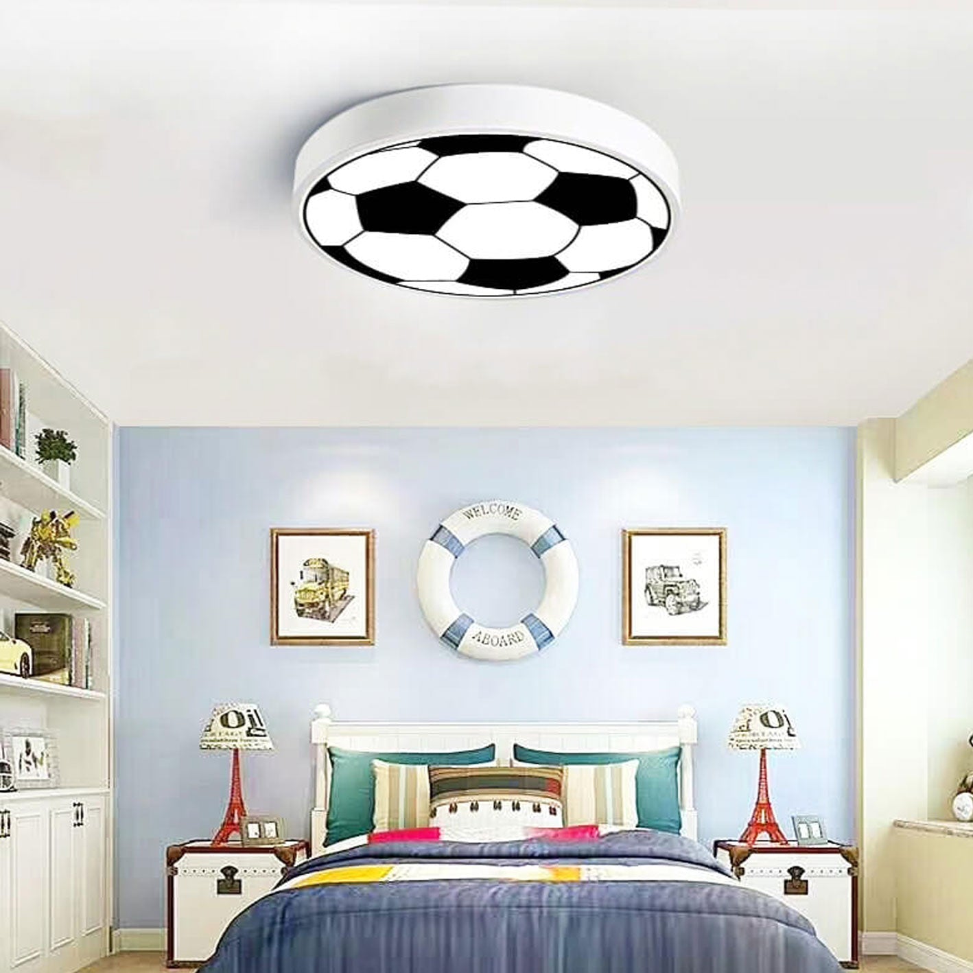Cartoon Creative Round Football LED Kids Flush Mount Ceiling Light, Sports Room Decor, Children's Bedroom Lighting, Playroom Fixture, Modern Kids Ceiling Lamp, Fun Football Theme Light, Energy Efficient LED Illumination, Cute Kids Room Accessory