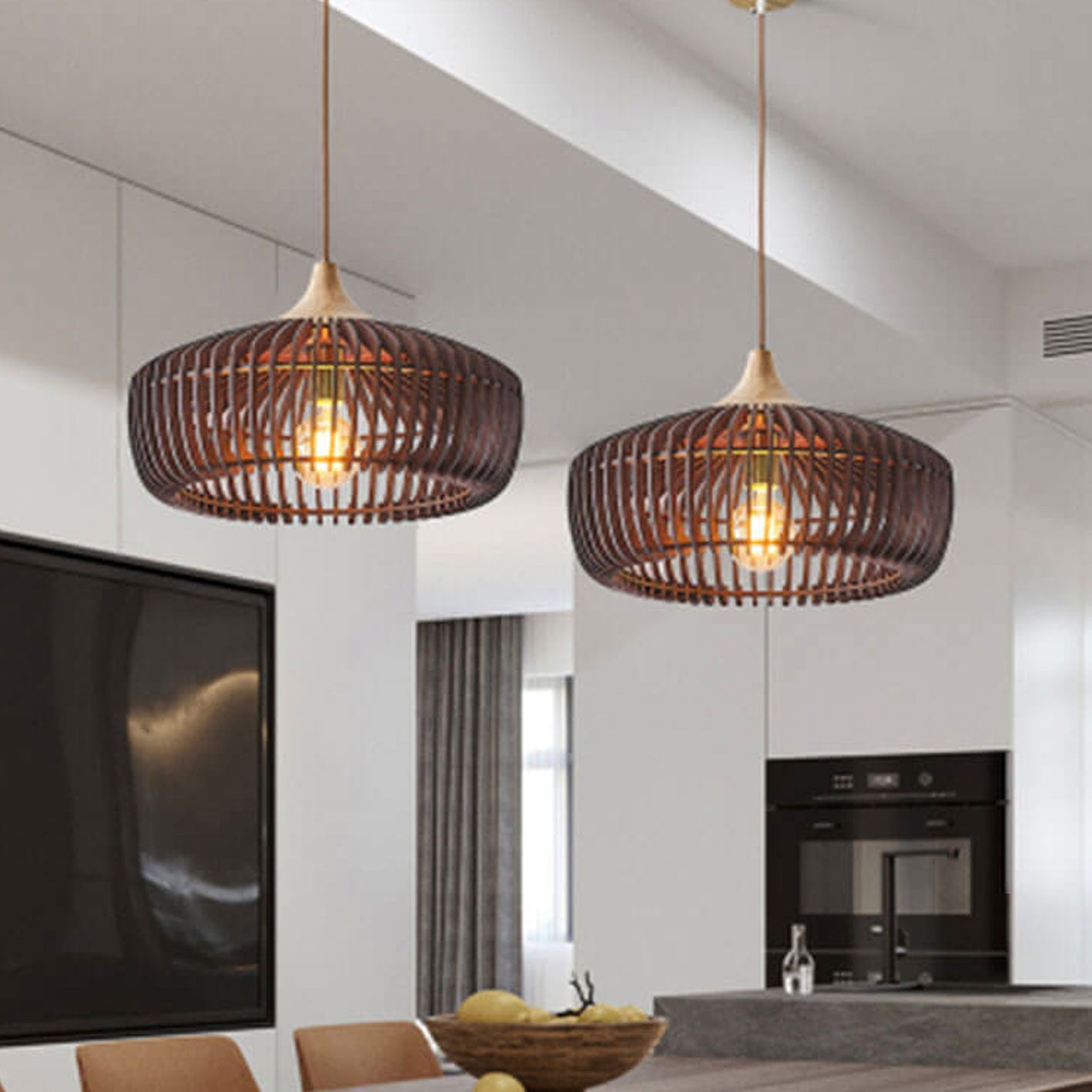 Nordic Vintage Wooden Dome Pendant Light - 1-Light Hanging Fixture for Home Decor