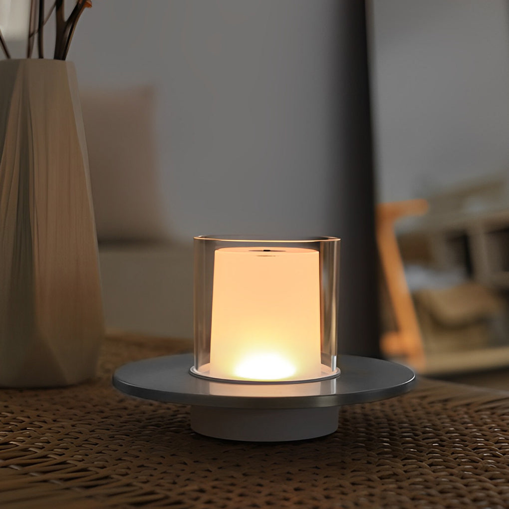 Modern Cordless Candle Table Lamp with Dish Base - Stylish LED Accent Lighting for Home Decor