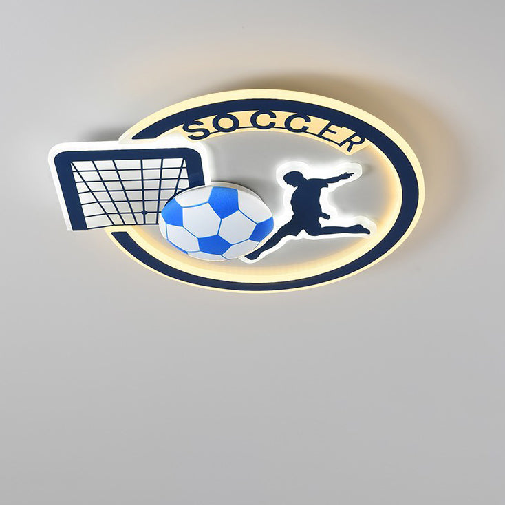 Contemporary Creative Kids Round Basketball Football Iron Acrylic LED Flush Mount Ceiling Light for Bedroom Playroom Sports Decor Kids Lighting Fixture Top Rated Children’s Room Ceiling Lamp