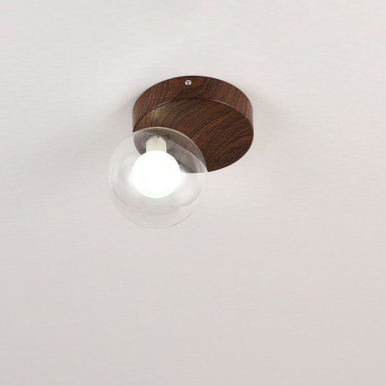 Traditional Japanese Glass Iron Woodgrain Semi-Flush Mount Ceiling Light