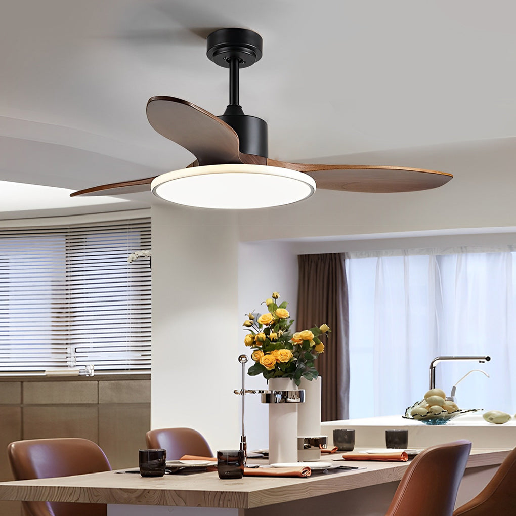 Wood Mute Dimmable LED Nordic Ceiling Fan Light with Remote Control