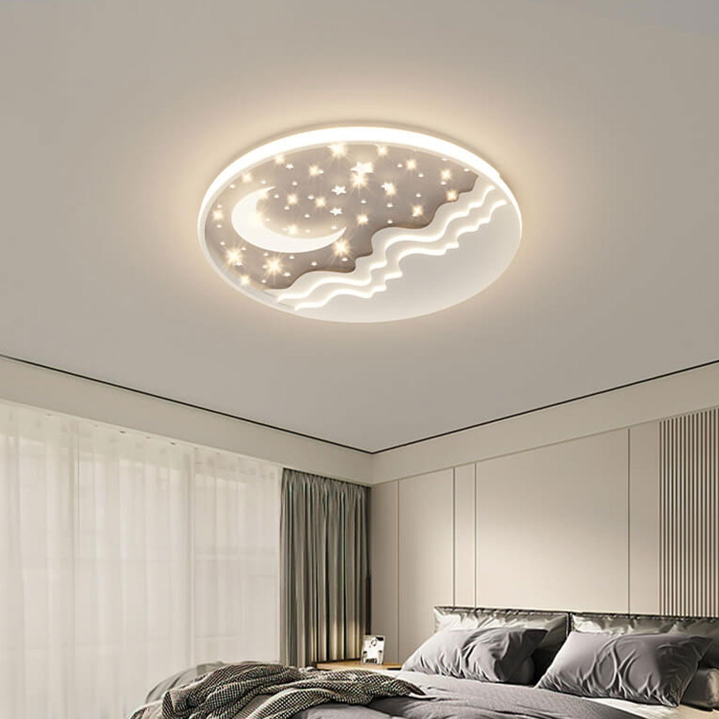 Nordic Aluminum LED Flush Mount Ceiling Light – Round Star Moon Design - Modern Home Lighting