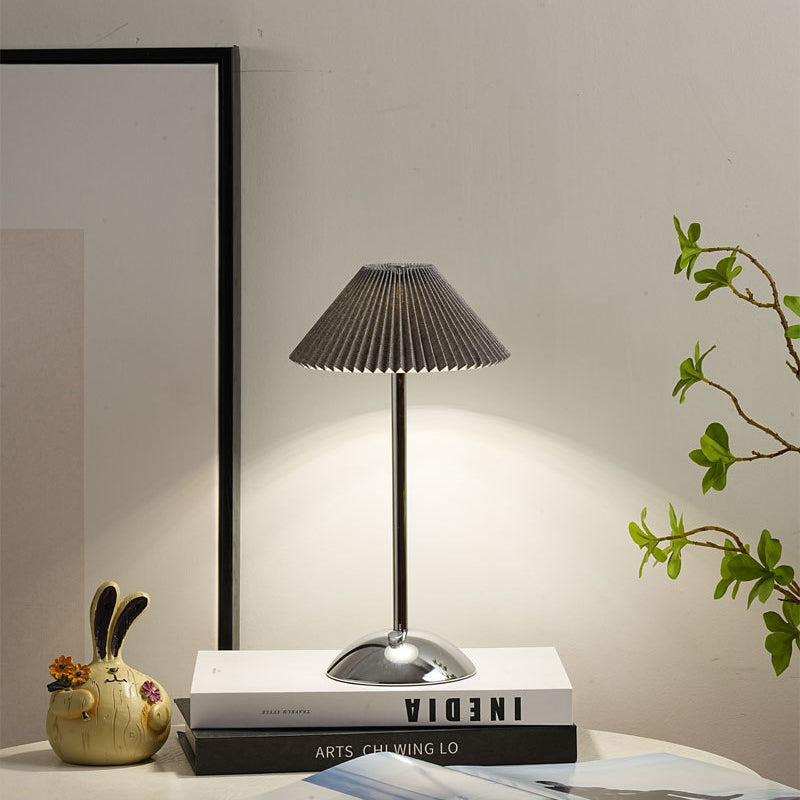 Contemporary Scandinavian Rechargeable Pleated Table Lamp - 1-Light for Bedside